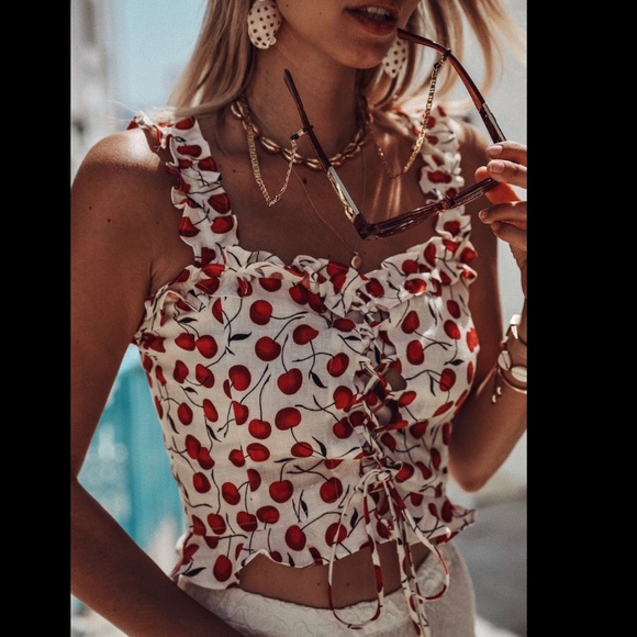 Reformation Tops - Reformation Bayley lace up cherry top